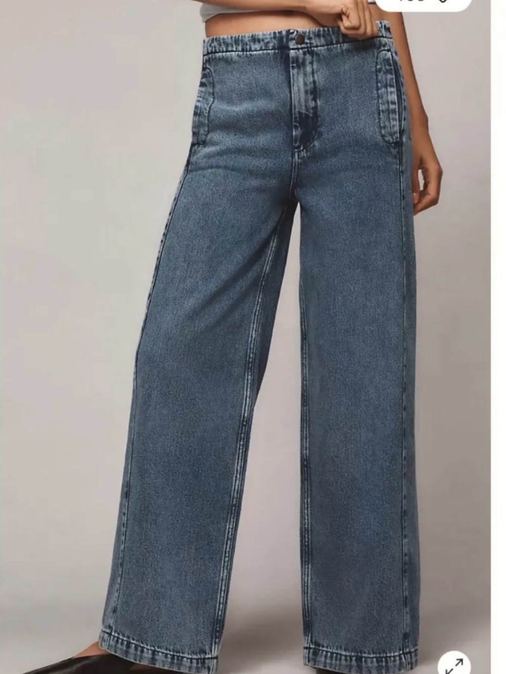 Anthropologie Pilcro Pull-On Wide-Leg Track Jeans in Medium Blue Denim